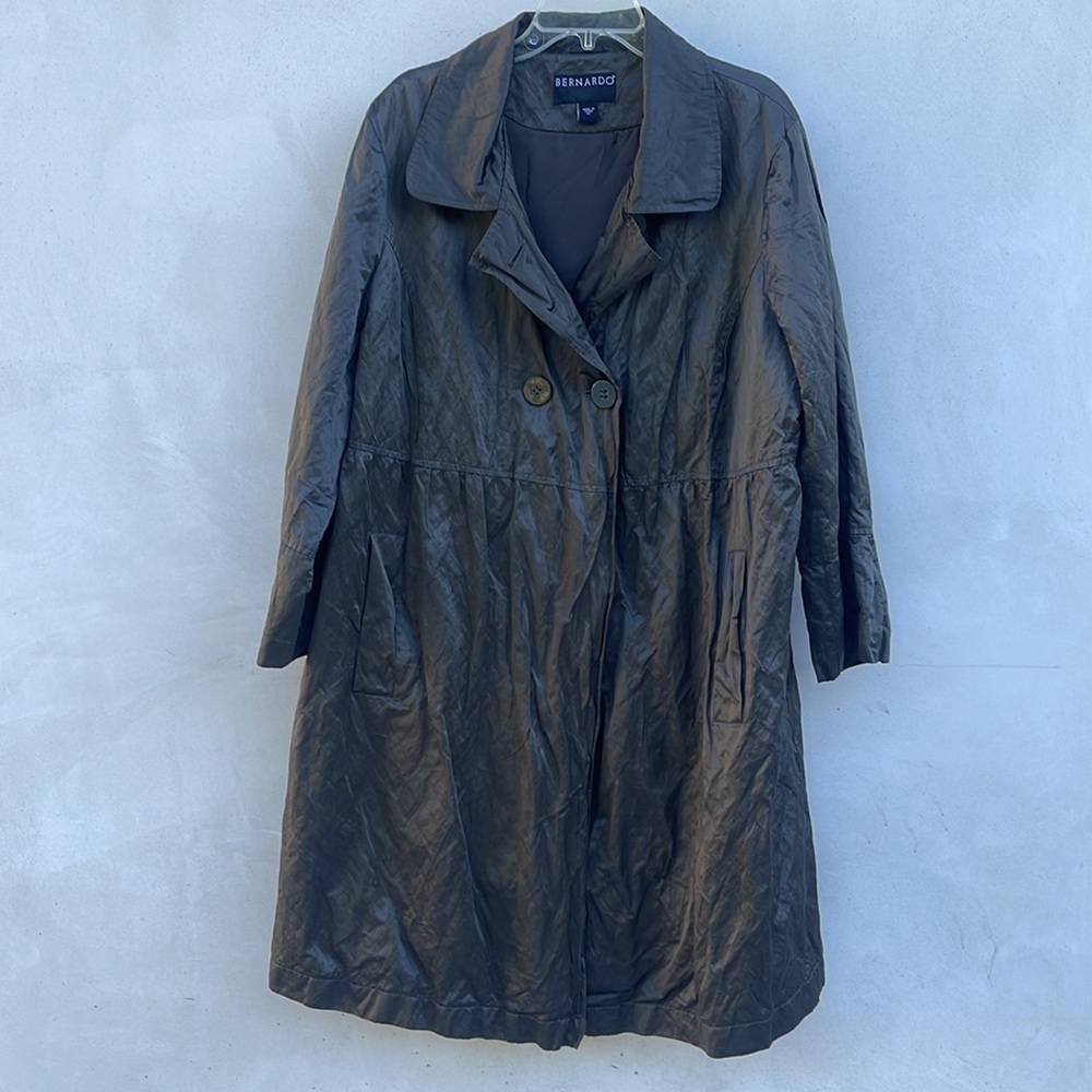 Bernardo Dark Olive Green vegan leather dress coat
